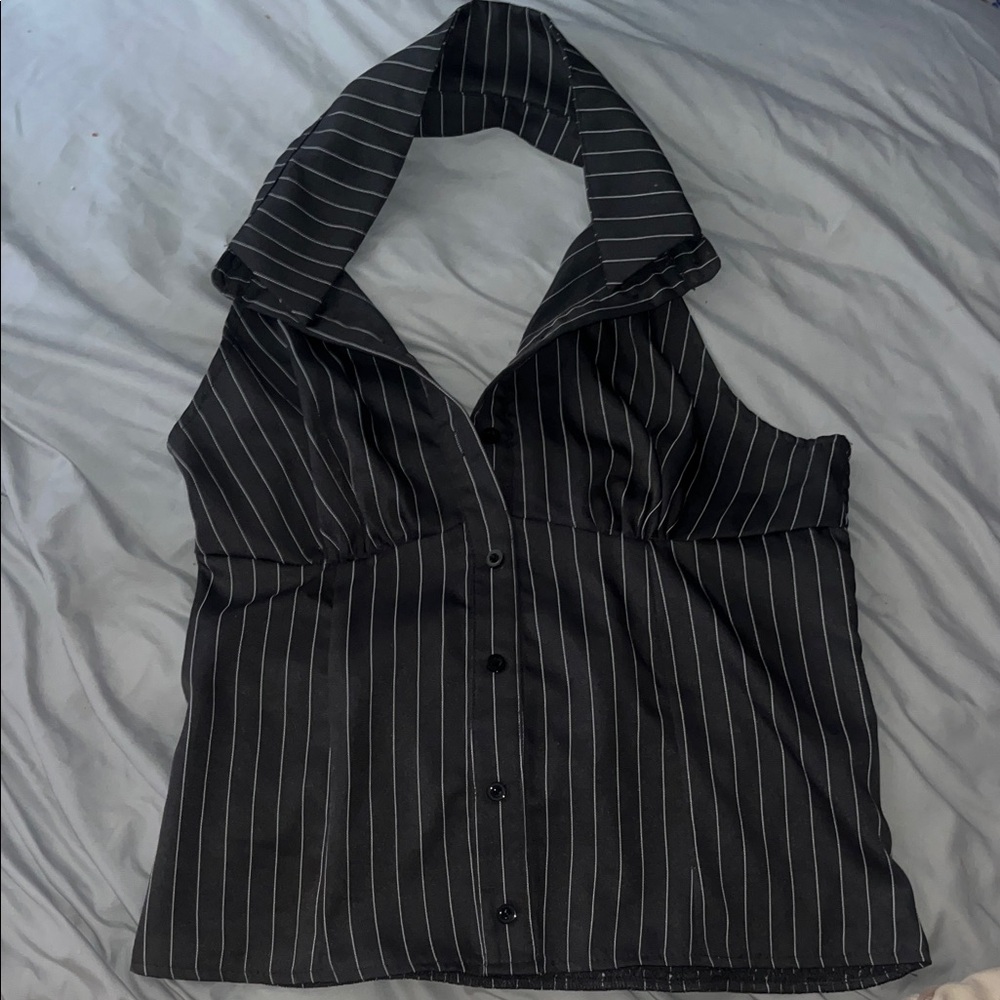 Black Pinstripe Halter Top